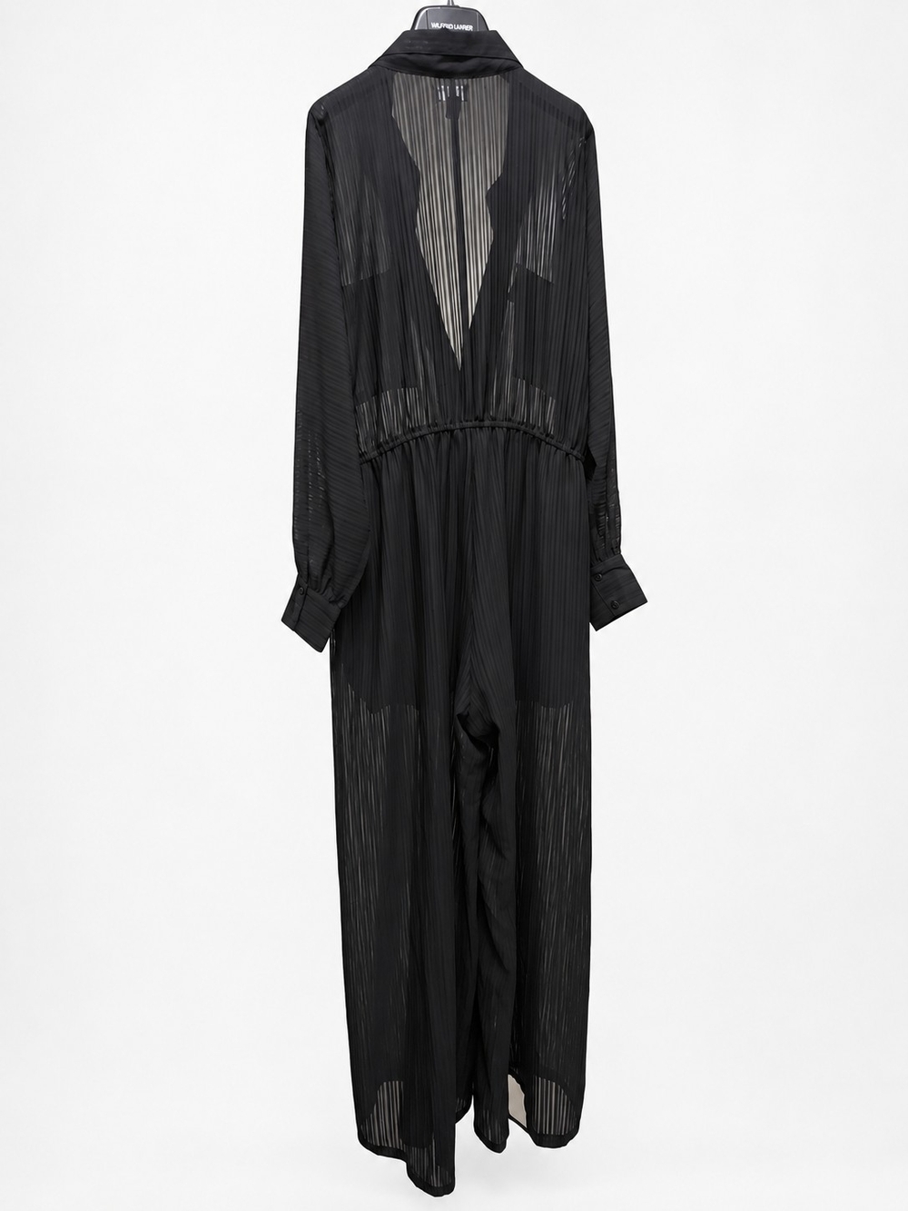 PrettyLittleThing Plus Jumpsuit Black Sheer Stripe Wide Leg Glam US 14 - Picture 3 of 16
